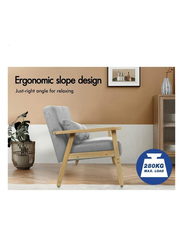 Armchair 2 Seater Sofa Fabric Lounge Chair Accent Couch Wood Seat in Grey image 5
