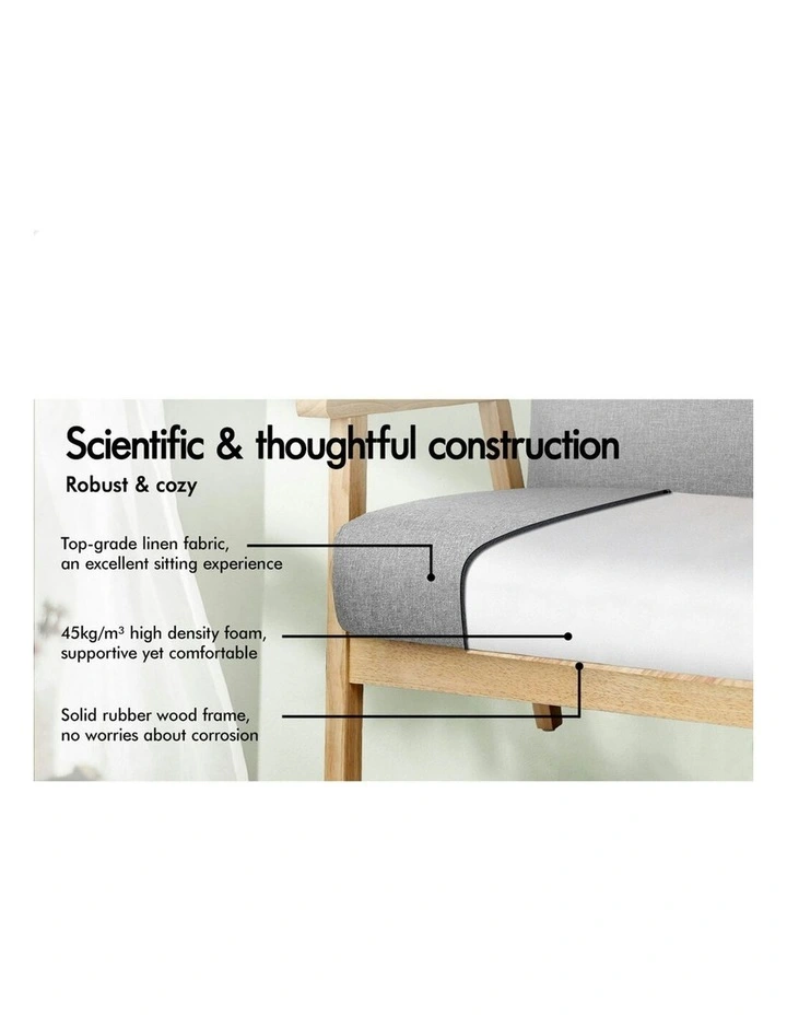 Armchair 2 Seater Sofa Fabric Lounge Chair Accent Couch Wood Seat in Grey image 6