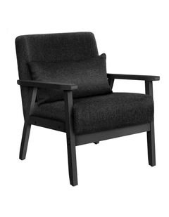 Fabric All Wooden Armchair Lounge Accent Chair in Black