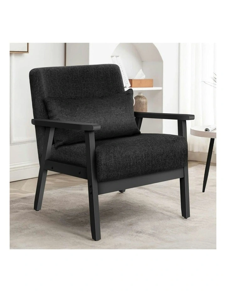 Fabric All Wooden Armchair Lounge Accent Chair in Black image 2
