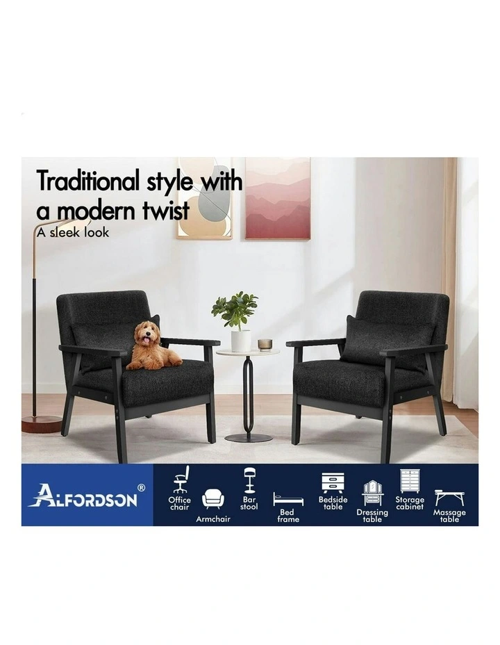 Fabric All Wooden Armchair Lounge Accent Chair in Black image 3