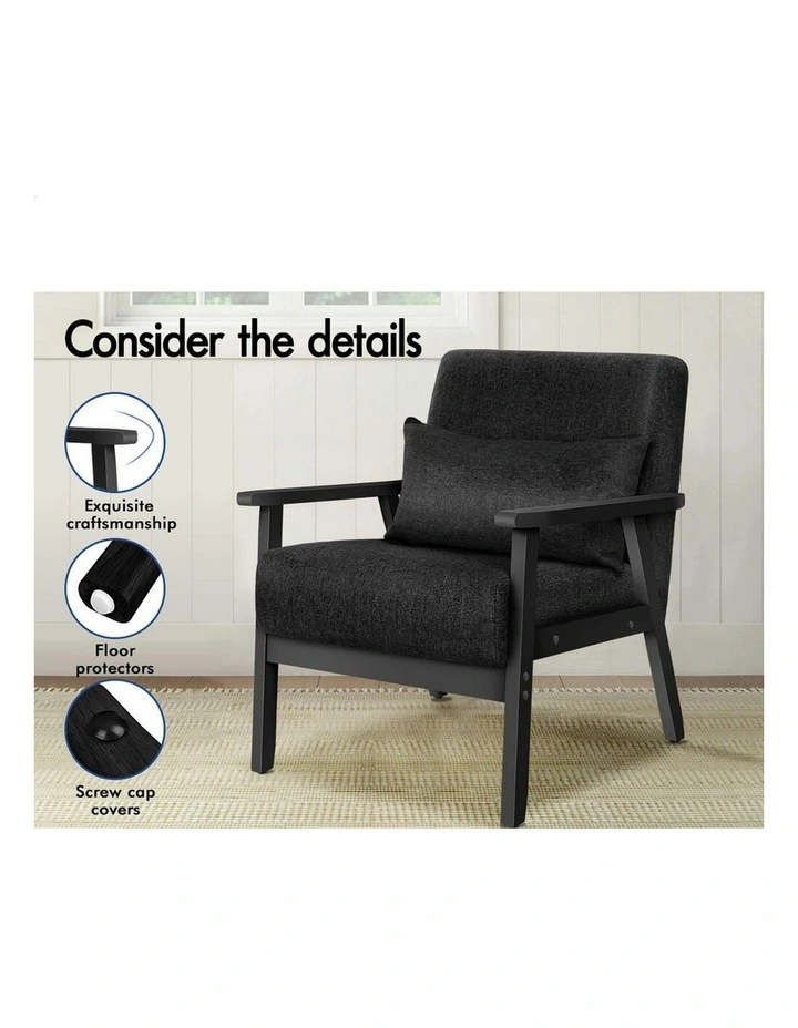 Fabric All Wooden Armchair Lounge Accent Chair in Black image 4
