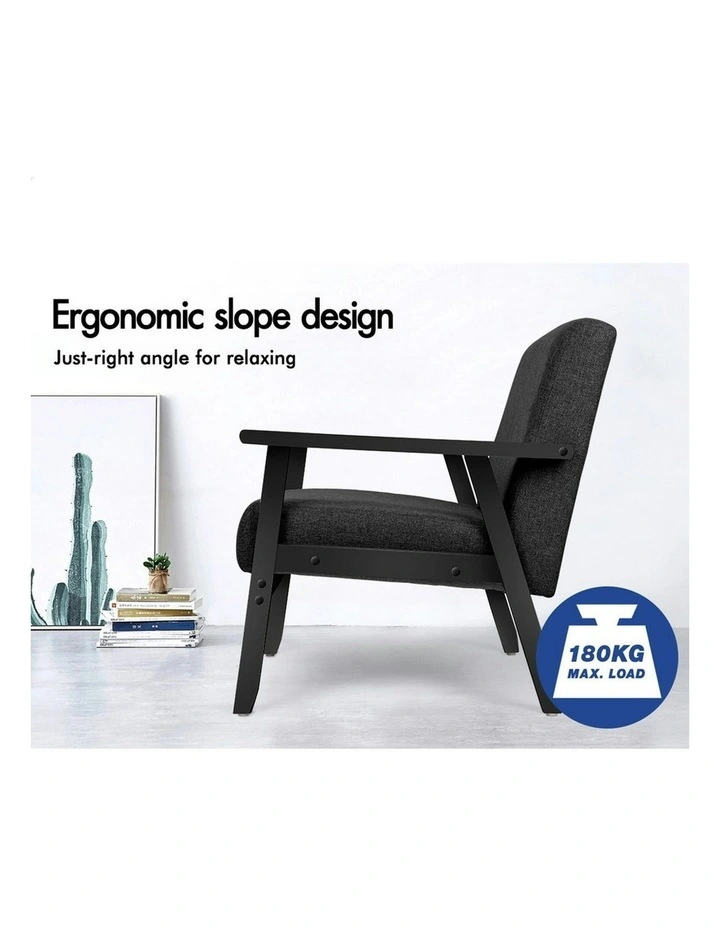 Fabric All Wooden Armchair Lounge Accent Chair in Black image 5