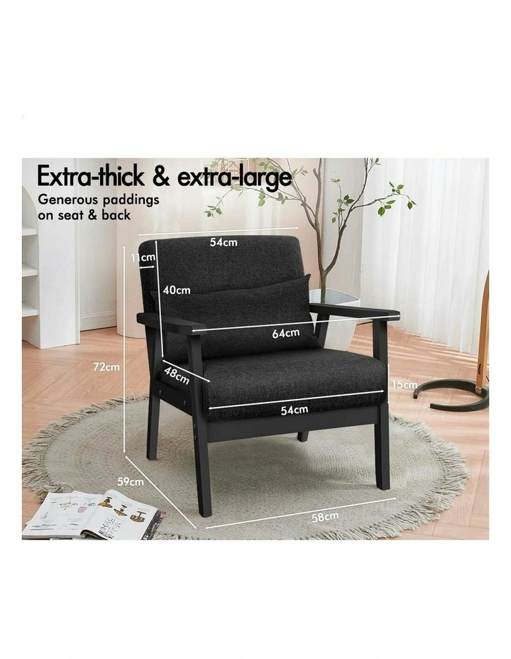 Fabric All Wooden Armchair Lounge Accent Chair in Black image 7