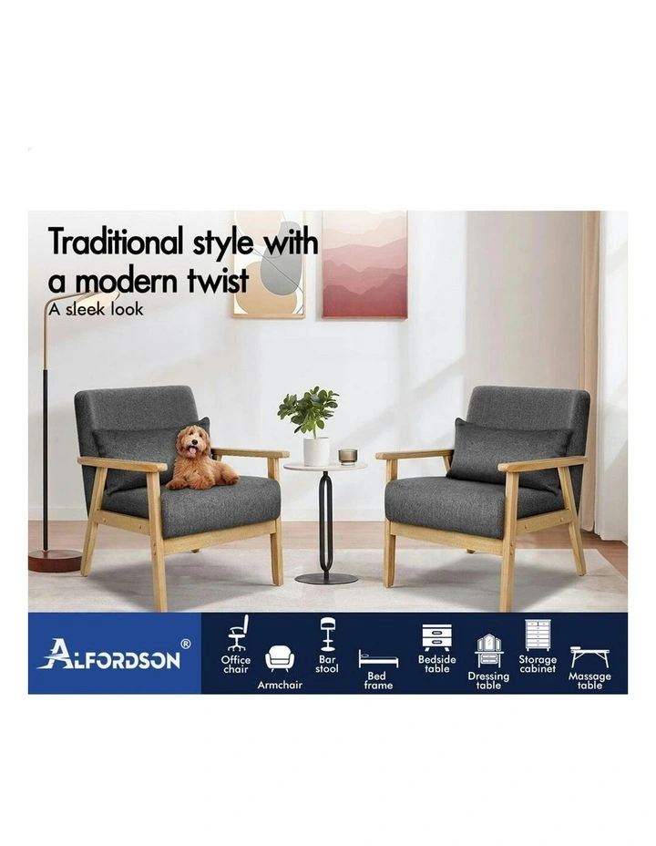 Wooden Armchair Lounge Accent Chair in Grey image 3