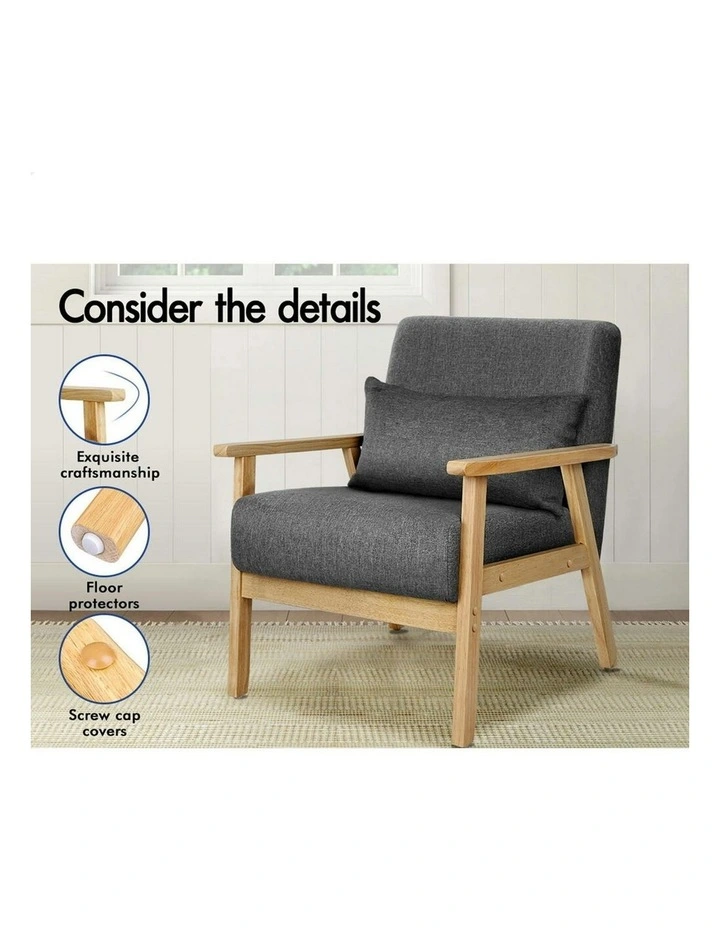 Wooden Armchair Lounge Accent Chair in Grey image 4