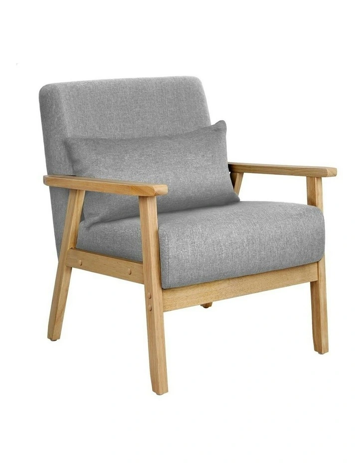 Wooden Armchair Lounge Accent Chair in Light Grey image 1