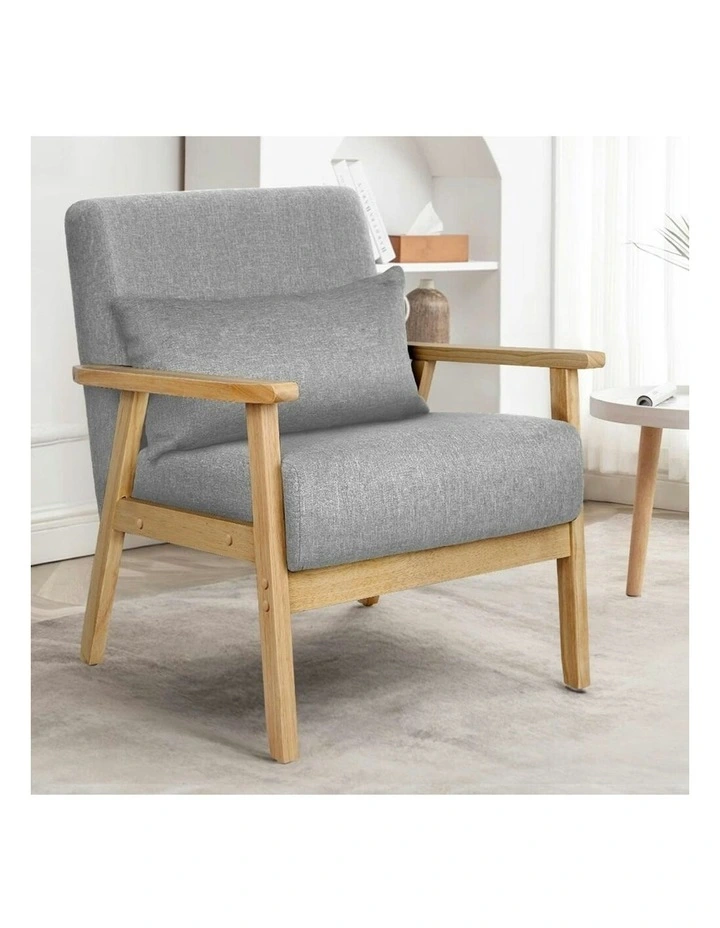 Wooden Armchair Lounge Accent Chair in Light Grey image 2