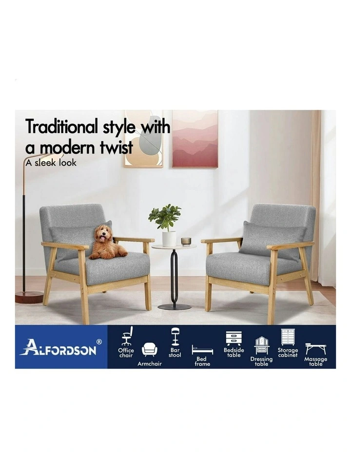 Wooden Armchair Lounge Accent Chair in Light Grey image 3