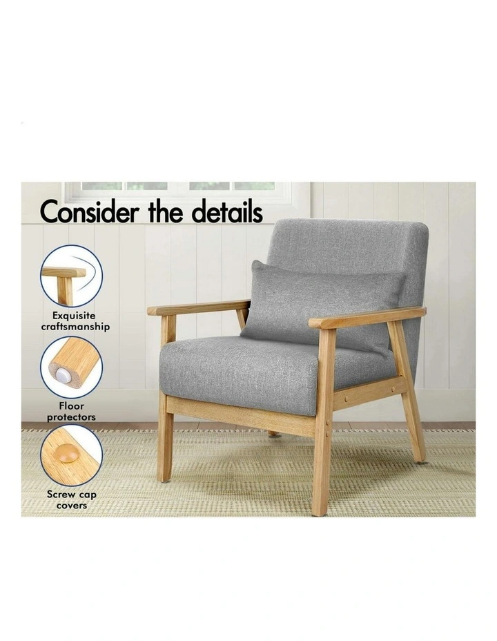 Wooden Armchair Lounge Accent Chair in Light Grey image 4