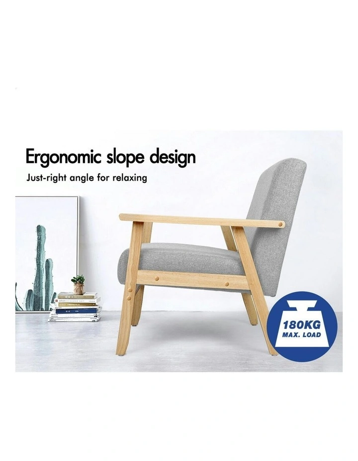 Wooden Armchair Lounge Accent Chair in Light Grey image 5
