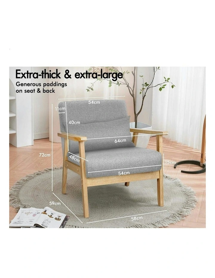 Wooden Armchair Lounge Accent Chair in Light Grey image 7