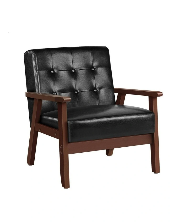 Armchair Wooden Lounge Accent Chair PU Leather Seat Sofa Couch in Black image 1