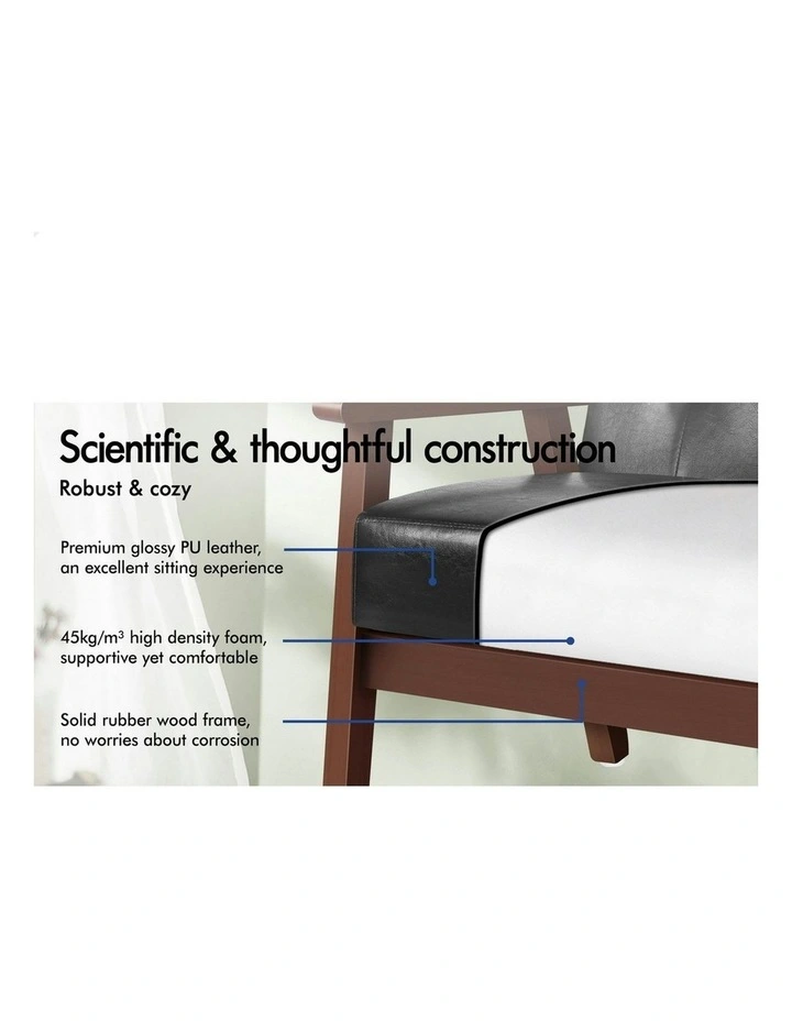 Armchair Wooden Lounge Accent Chair PU Leather Seat Sofa Couch in Black image 6