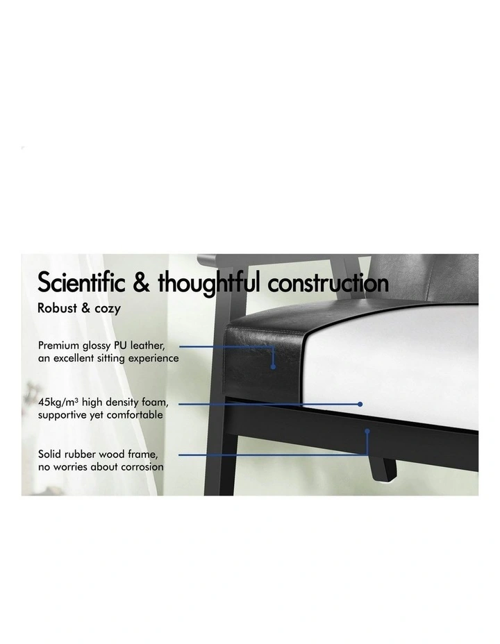 Wooden Armchair Accent Lounge Chair Pu Leather Seat Sofa Couch in Black image 5