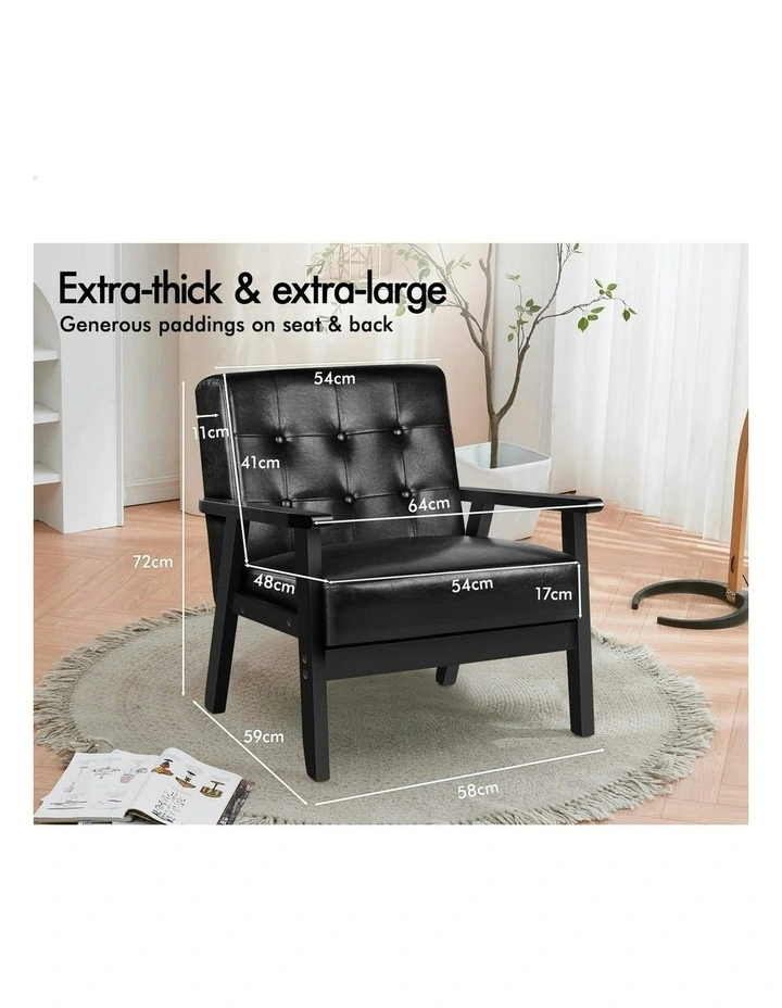 Wooden Armchair Accent Lounge Chair Pu Leather Seat Sofa Couch in Black image 6