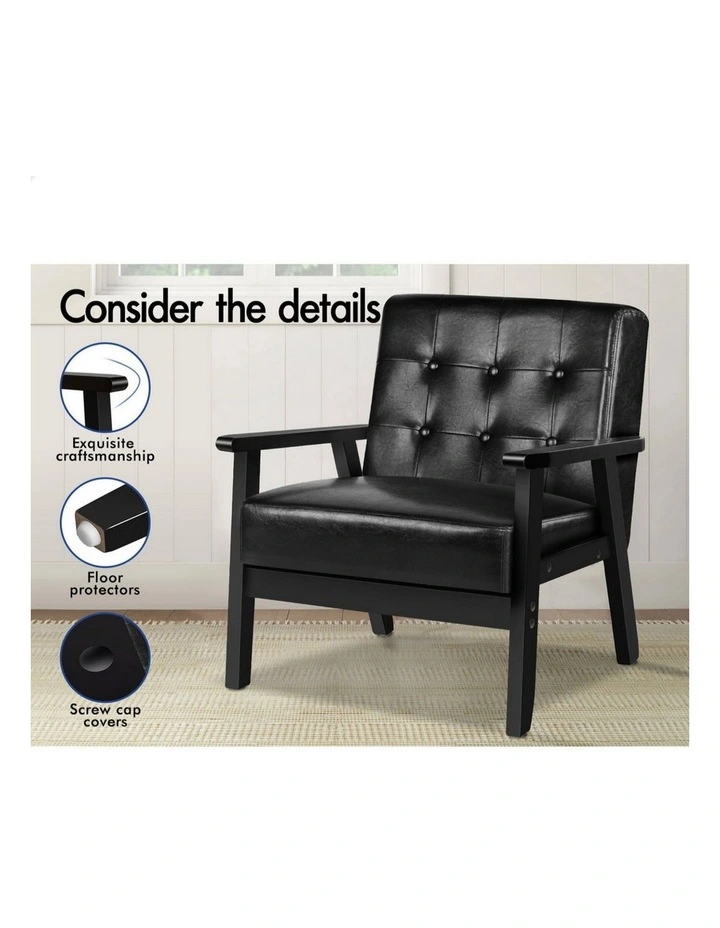 Wooden Armchair Accent Lounge Chair Pu Leather Seat Sofa Couch in Black image 7