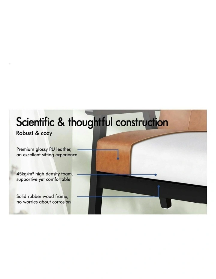 Wooden Armchair Retro Accent Chair Lounge Sofa Couch PU Leather Seat in Brown image 6