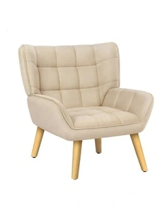 Wooden Velvet Armchair Tub Chair in Beige