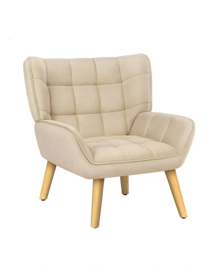 Wooden Velvet Armchair Tub Chair in Beige image 1