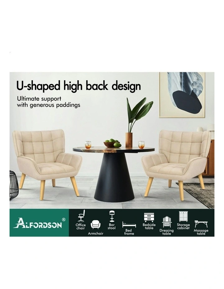 Wooden Velvet Armchair Tub Chair in Beige image 3