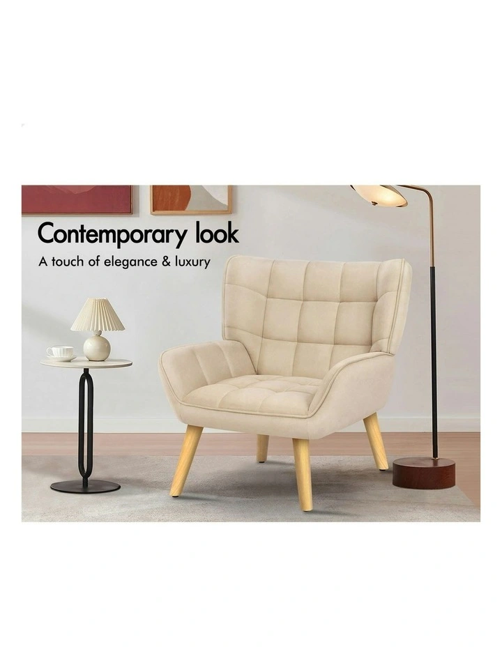 Wooden Velvet Armchair Tub Chair in Beige image 4