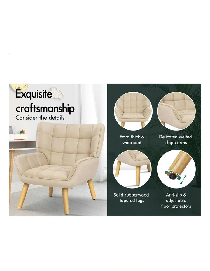 Wooden Velvet Armchair Tub Chair in Beige image 5