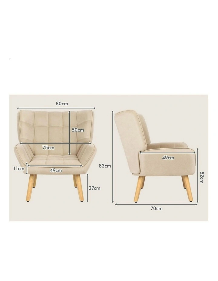 Wooden Velvet Armchair Tub Chair in Beige image 7