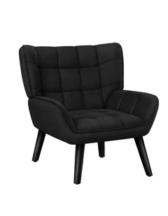 Wooden Armchair Tub Chair Velvet in Black