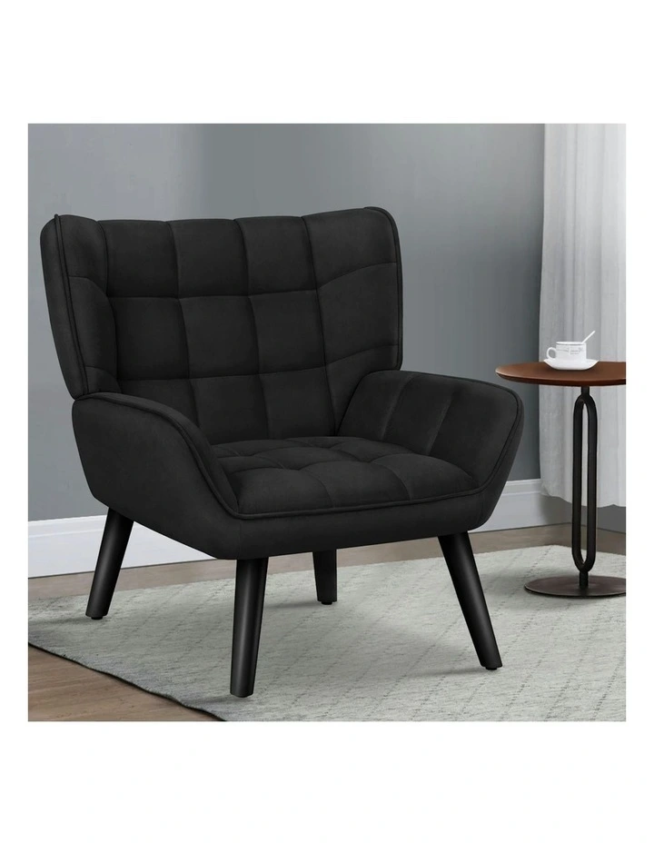 Wooden Armchair Tub Chair Velvet in Black image 2