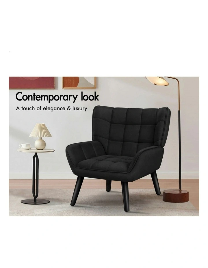 Wooden Armchair Tub Chair Velvet in Black image 4