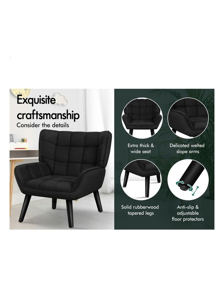 Wooden Armchair Tub Chair Velvet in Black image 5