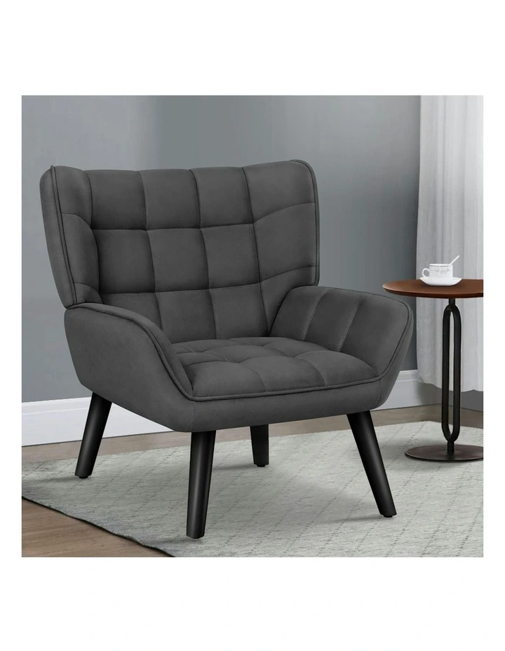 Wooden Armchair Tub Chair Velvet in Dark Grey image 2