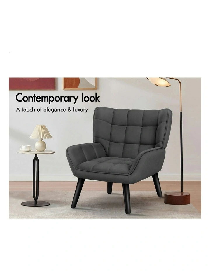 Wooden Armchair Tub Chair Velvet in Dark Grey image 4