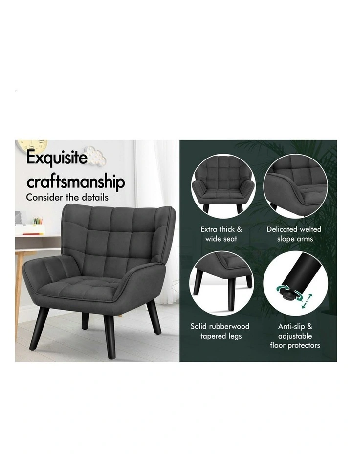 Wooden Armchair Tub Chair Velvet in Dark Grey image 5