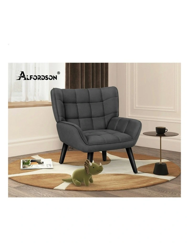 Wooden Armchair Tub Chair Velvet in Dark Grey image 6