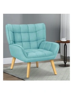 Wooden Armchair Tub Chair Velvet in Blue