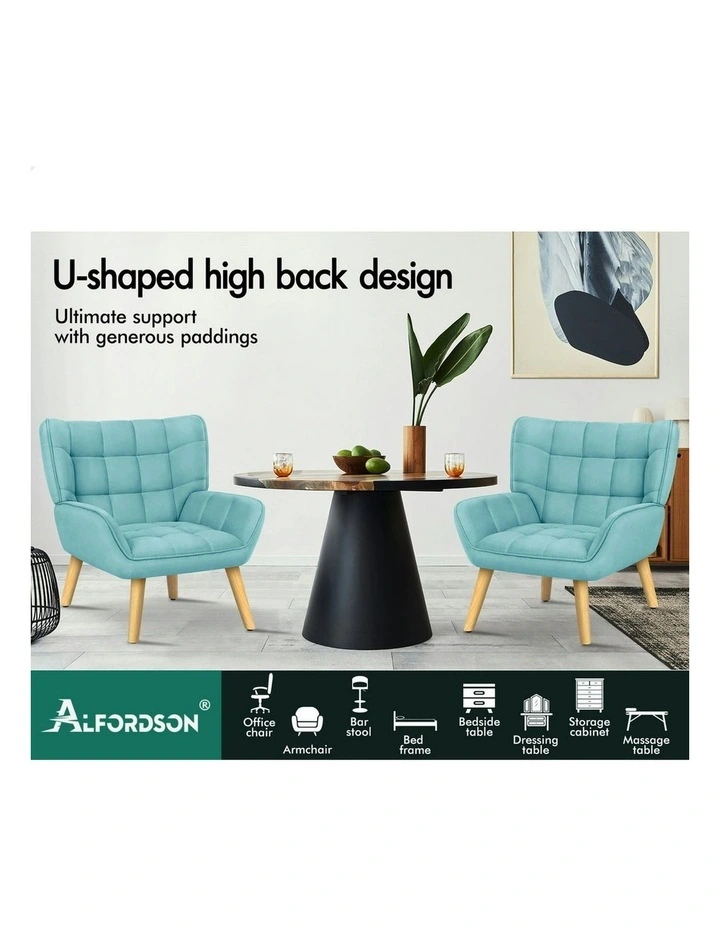 Wooden Armchair Tub Chair Velvet in Blue image 2