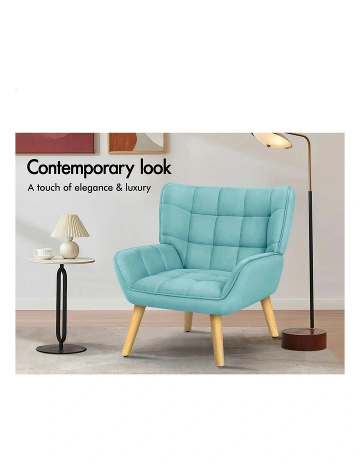 Wooden Armchair Tub Chair Velvet in Blue image 3