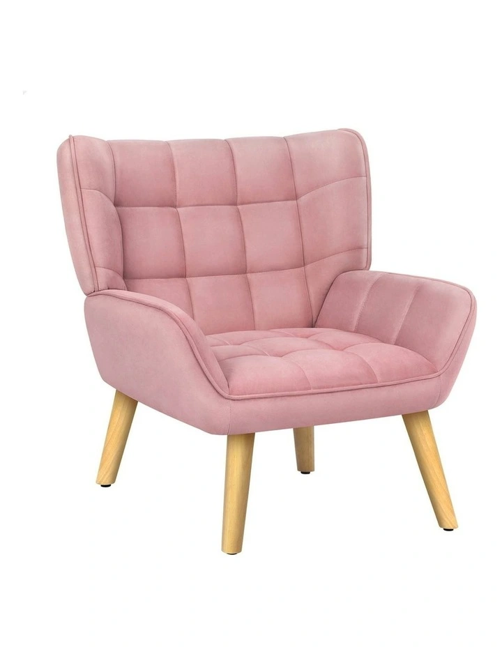 Wooden Armchair Tub Chair in Velvet Pink image 1