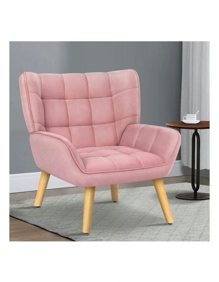 Wooden Armchair Tub Chair in Velvet Pink image 2