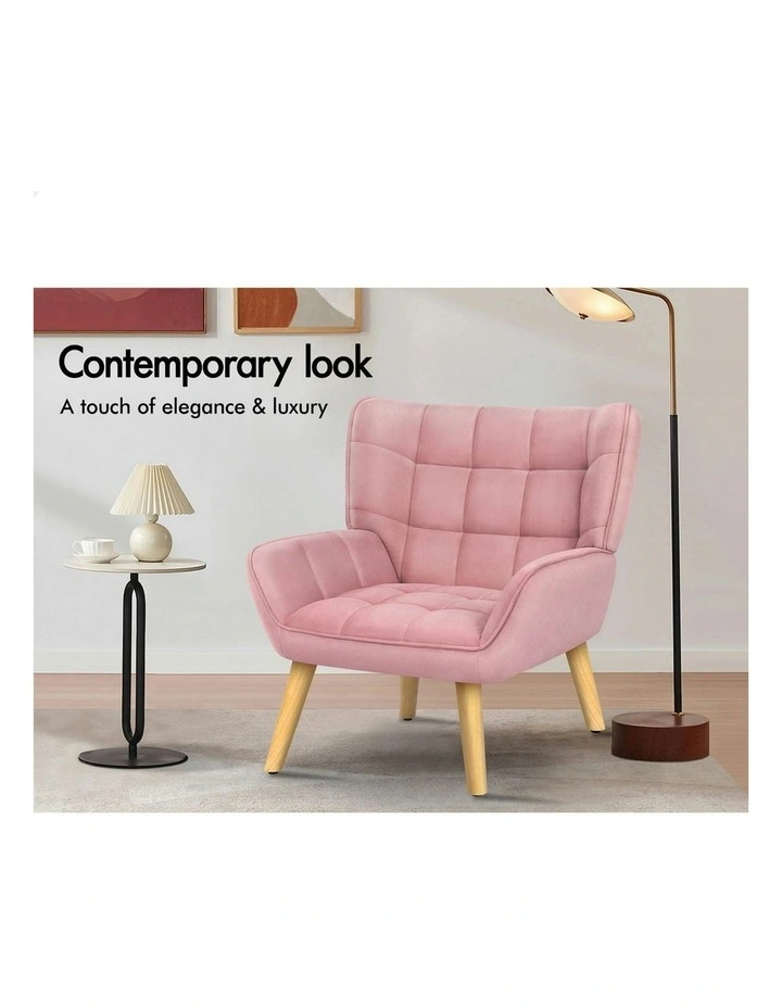 Wooden Armchair Tub Chair in Velvet Pink image 4