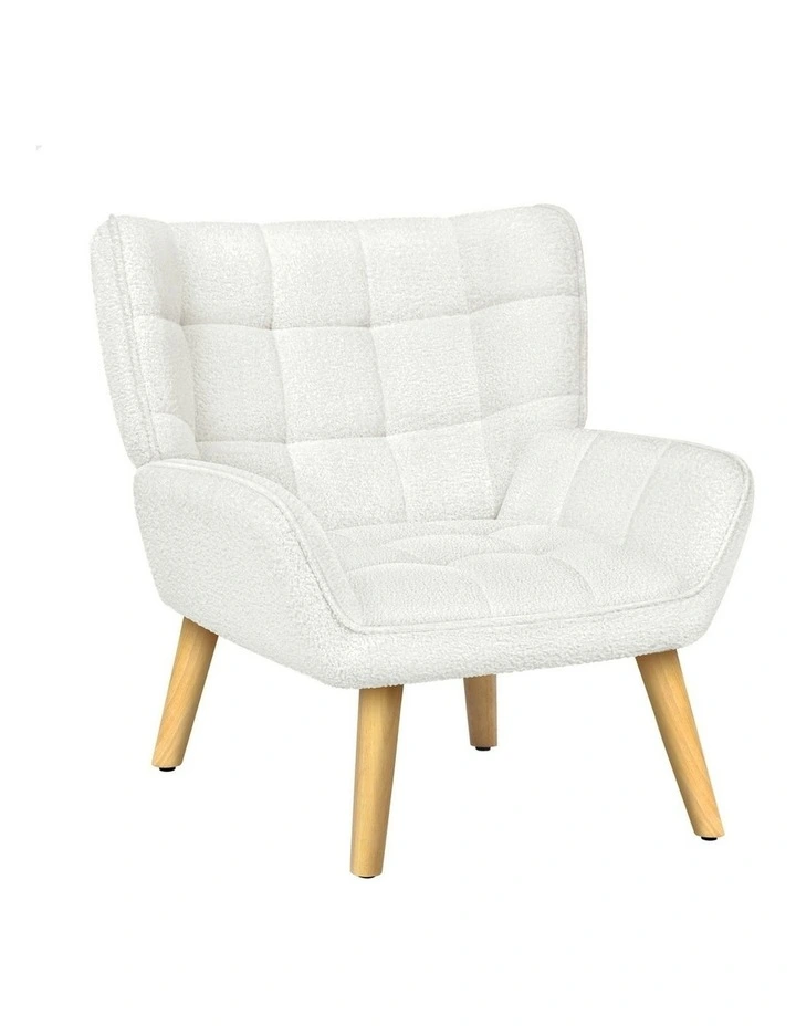 Boucle Wooden Armchair Tub Chair in White image 1