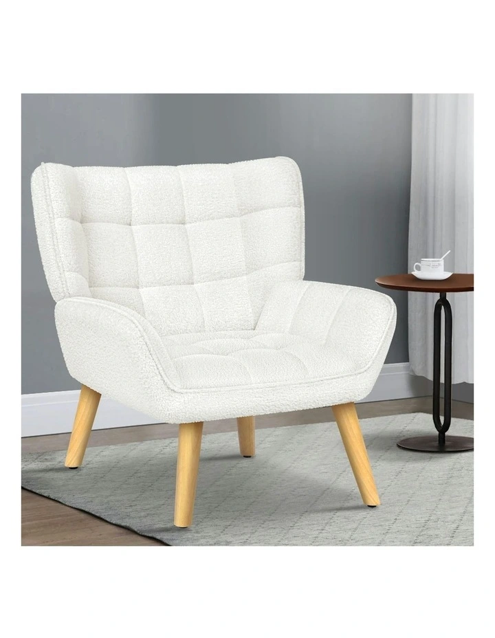 Boucle Wooden Armchair Tub Chair in White image 2