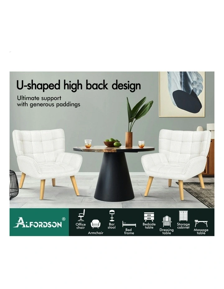 Boucle Wooden Armchair Tub Chair in White image 3