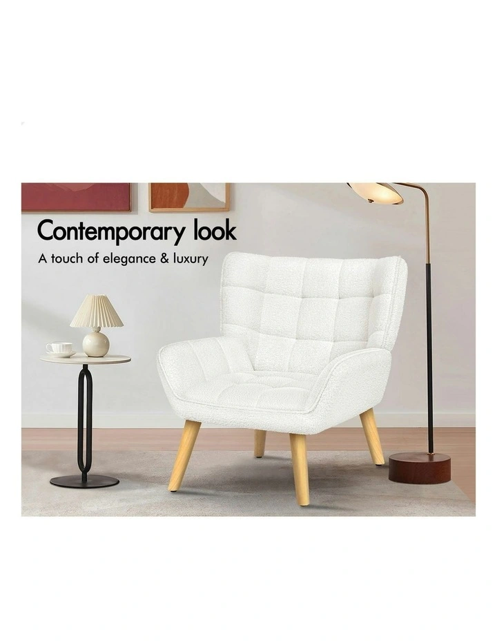 Boucle Wooden Armchair Tub Chair in White image 4