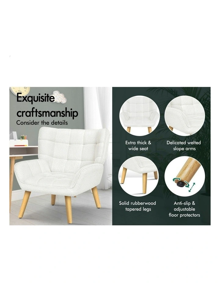 Boucle Wooden Armchair Tub Chair in White image 5