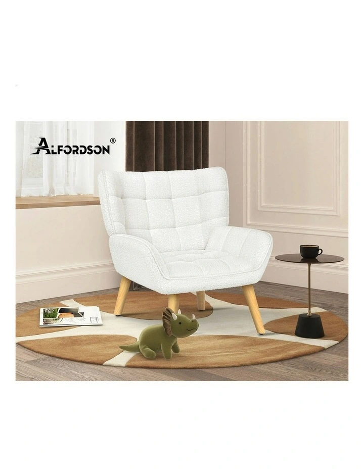 Boucle Wooden Armchair Tub Chair in White image 6