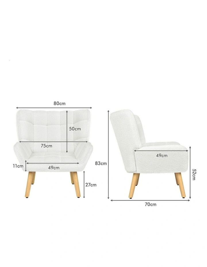 Boucle Wooden Armchair Tub Chair in White image 7
