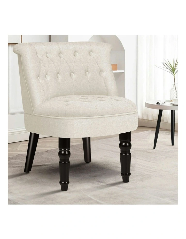 Armchair Accent Chair Wooden Lounge Sofa Wingback Couch Fabric Seat in Beige image 2